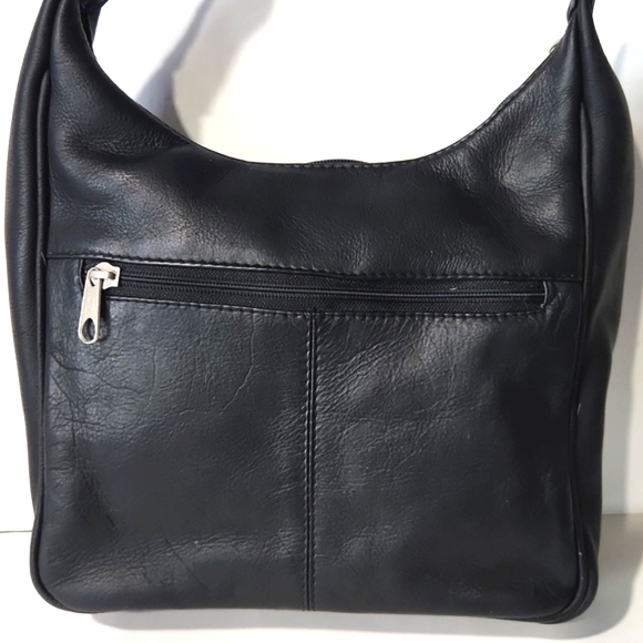 Nino Bossi Genuine Supple Soft Leather Classic Black Shoulder Bag - Picture 2 of 10